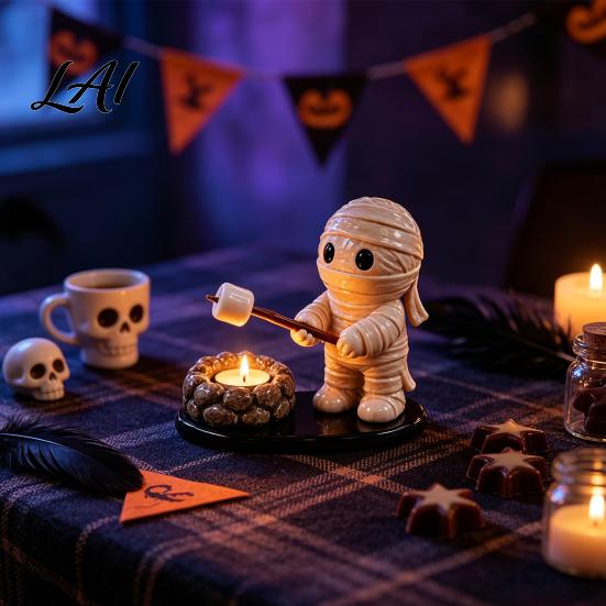 Подсвечник для Хэллоуина на чайные свечи Костер Подсвечник для чайных свечей Мумия Призрак Пугало Смола Уникальная скульптура Настольная подставка для офиса Настольная осенний урожай