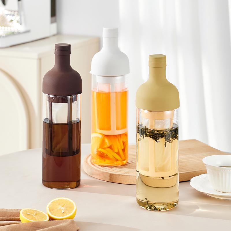 Стеклянный чайник в форме винной бутылки: Высокоборосиликатное стекло для холодной воды, кофе ручной заварки или фруктового чая с ситечком.