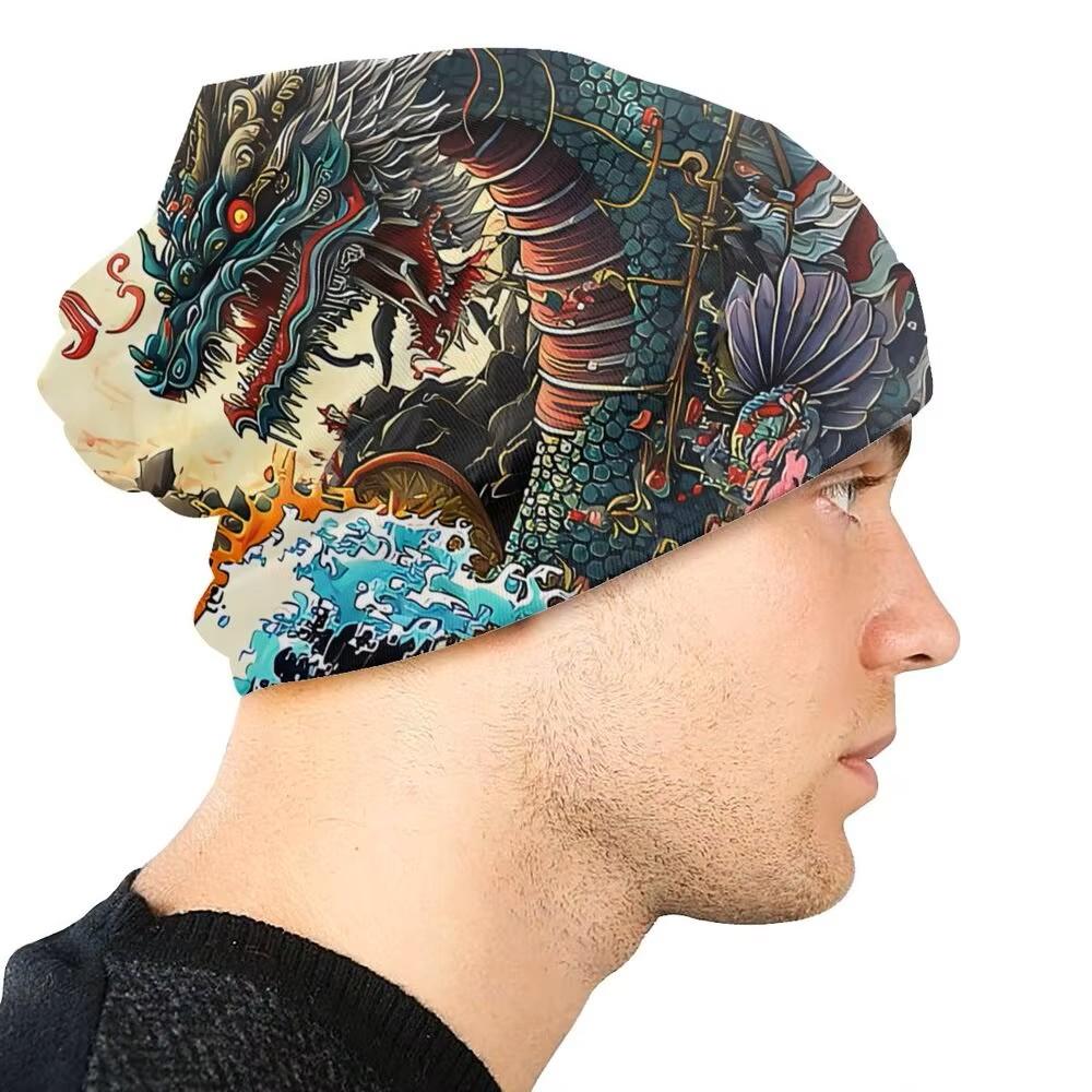 Японская шапка-боннет с драконом Мужская Женская Унисекс Взрослая Теплая Зимняя Шапка Бини Панк Рок Готика Повседневная