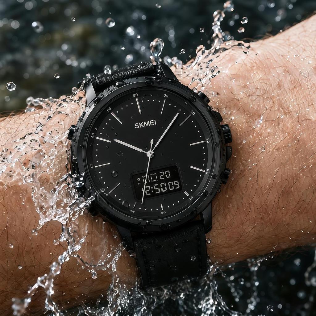 Men's Watch SKMEI Leather Strap 50M Waterproof LED Backlight 1652