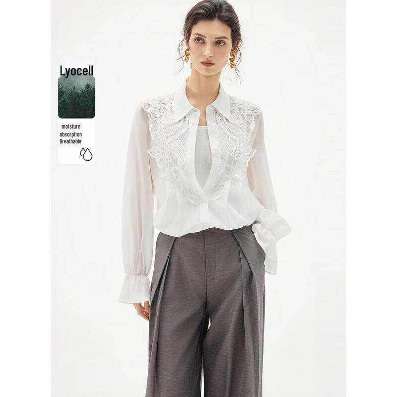 ELLE Women's Textured Lace Long Sleeve Blouse