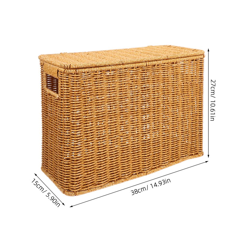 Narrow Tall Lid Storage Box Baskets Woven Magazine Plastic Home Kitchen Toy Vegetable Picnic Containers With Handles
