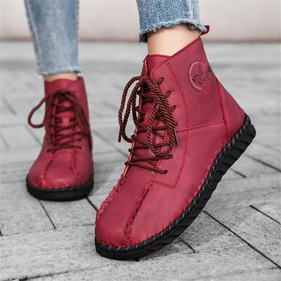 Модные ботинки Женская обувь Кожаные ботильоны для женщин Осень Зима Удобные женские ботинки Ручная строчка нитью Мама Botas Mujer