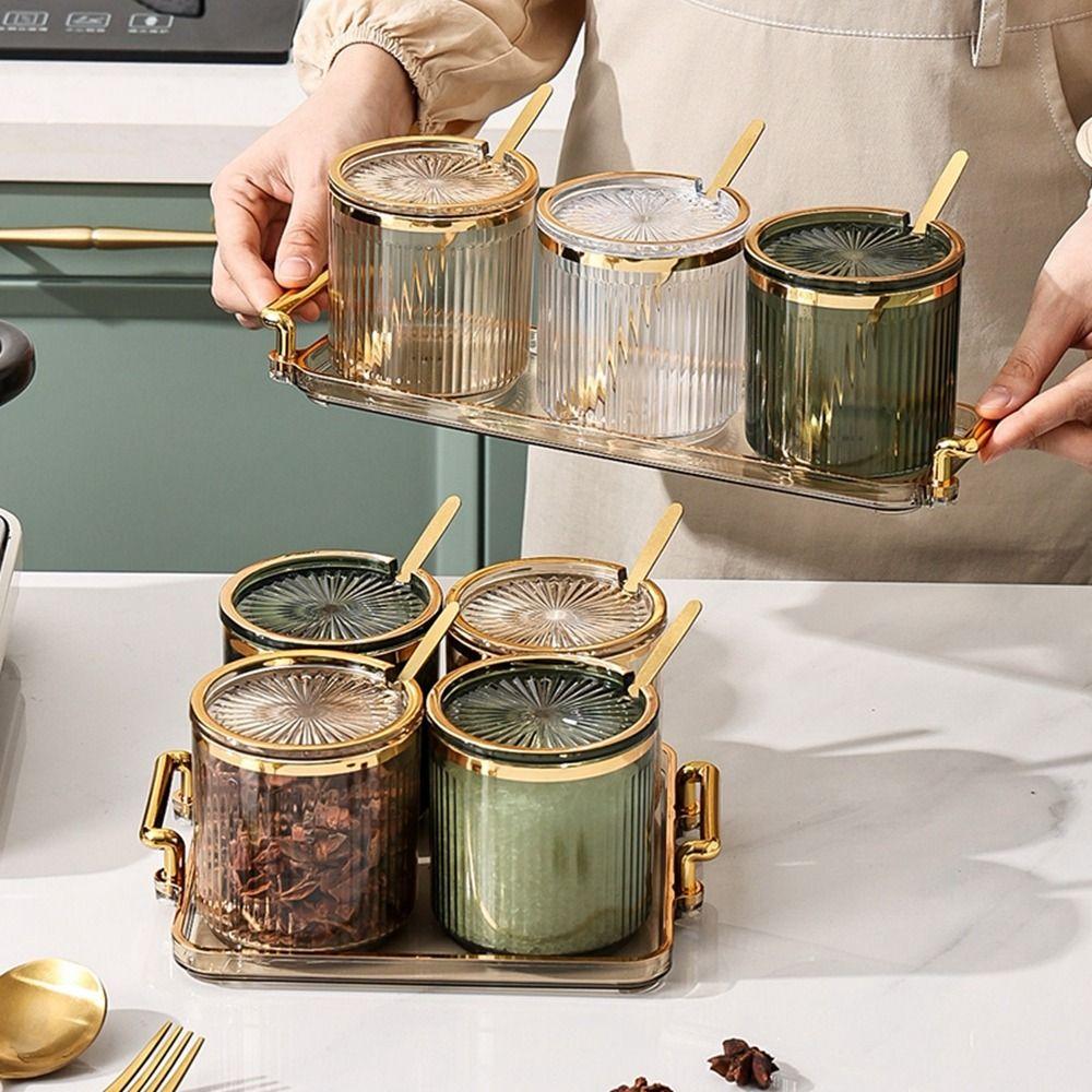 Transparent Seasoning Storage Jar European Style Spice Container Food Storage Organizer  Household