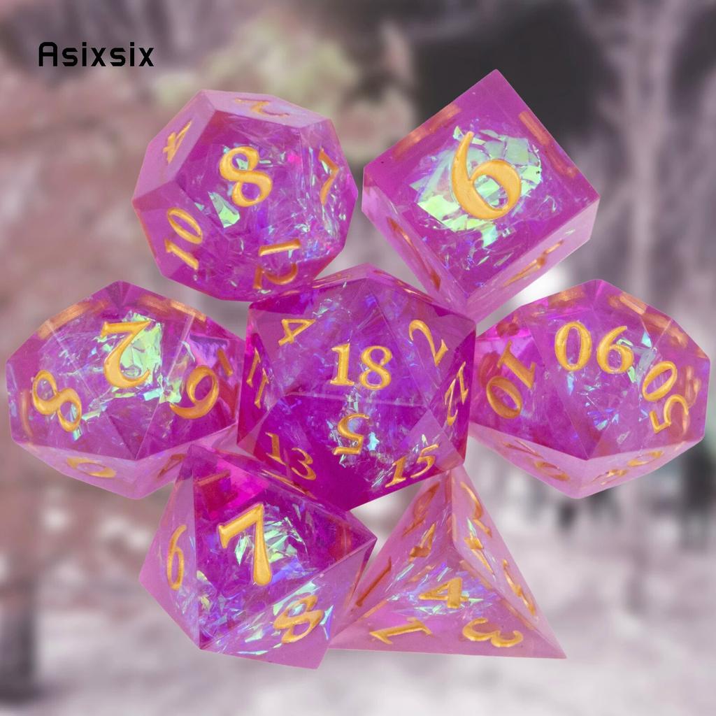 7 шт. фиолетовые, розовые, смоляные, с золотыми цифрами, игральные кости с острыми краями, многогранные кубики, подходящие для ролевых ролевых игр, настольная игра