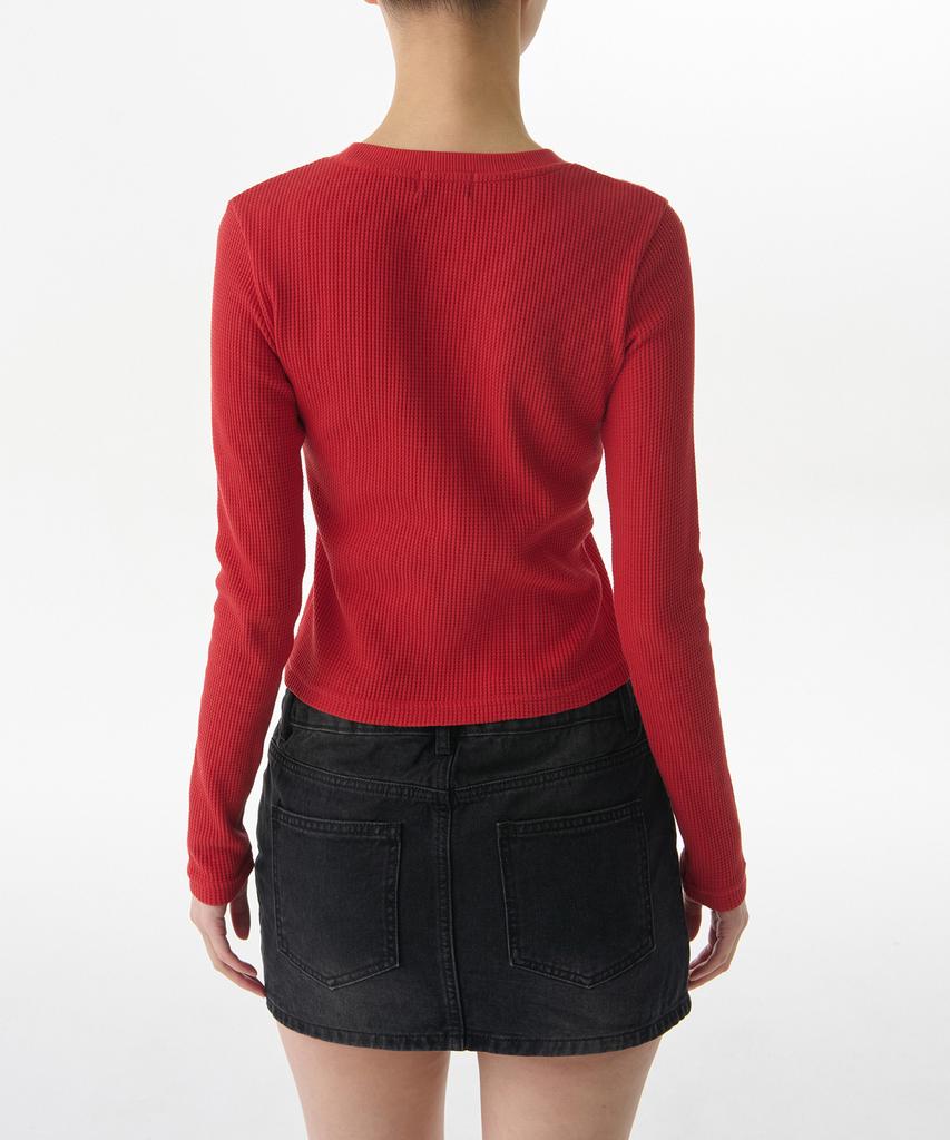 MUSINSA STANDARD WOMAN Women'S Waffle Slim Crew Neck Long Sleeve T-Shirt [Red]