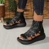 Fashion Summer New Breathable Retro Leather Platform Roman Sandals Shoes Women's Summer Ethnic Wedge Heel Cooling Boots Sandales Femmes