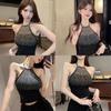 French Pure Desire Style Sleeveless Backless Tank Top With Embroidered 3d Design For Adult Women