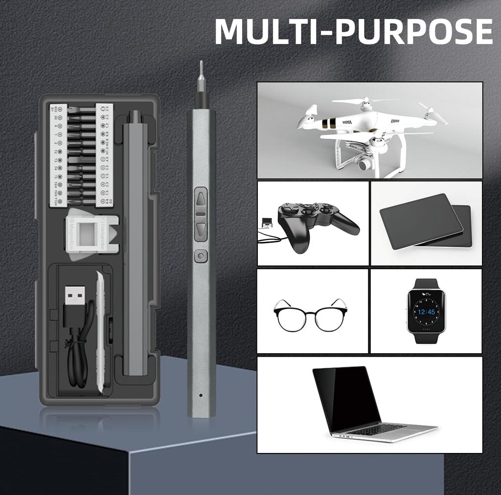 Galacok 30 In 1 Electric Screwdriver Set Precision Power Tool 2 Torque Settings with Magnetic Bit for Phone Watch Camera Glasses