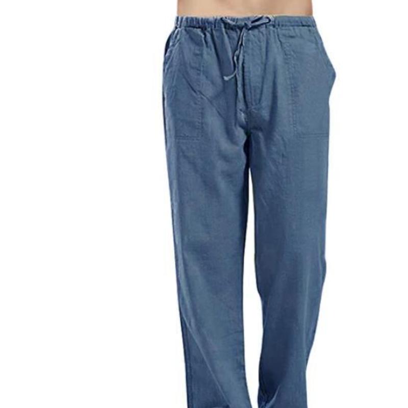 Large Size Men's Casual Trousers Linen Pocket Fashion Beach Trousers Trousers Processing Hundred Straight Trousers