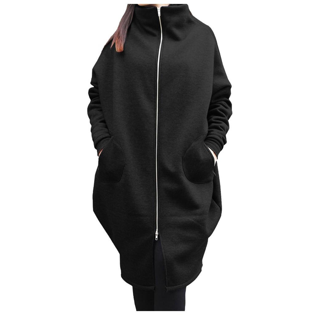 Женская повседневная свободная толстовка с длинными рукавами на молнии с капюшоном и длинной подкладкой, пальто