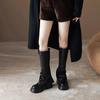 Женские модные колготки-сапоги Новые V-образный вырез Круглый носок Молния Толстая подошва Нишевые высокие сапоги Удобные сапоги для верховой езды Женская обувь