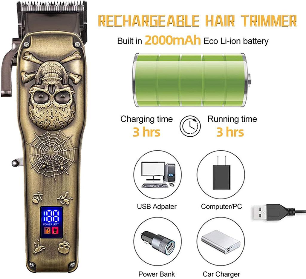 All Metal Electric Barber Electric  Hair Cutter Electric Push Rechargeable LCD Digital Display Professional Engraving Hair Clipper