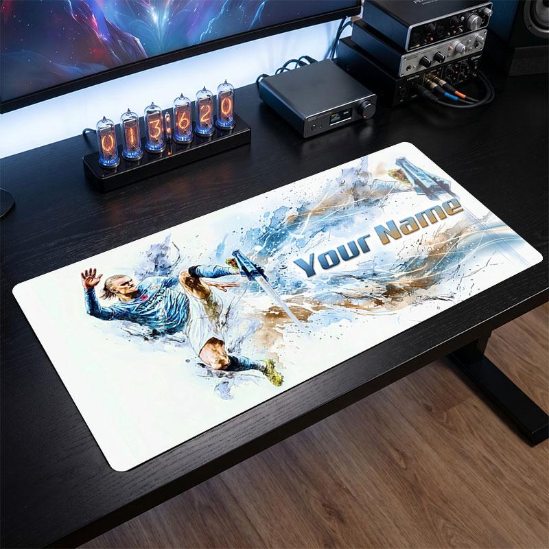 Erling Haaland Custom Large Mouse Pad, Personalized Name Text Print, Football Logo Non‑Slip Desk Mat Gaming Gift