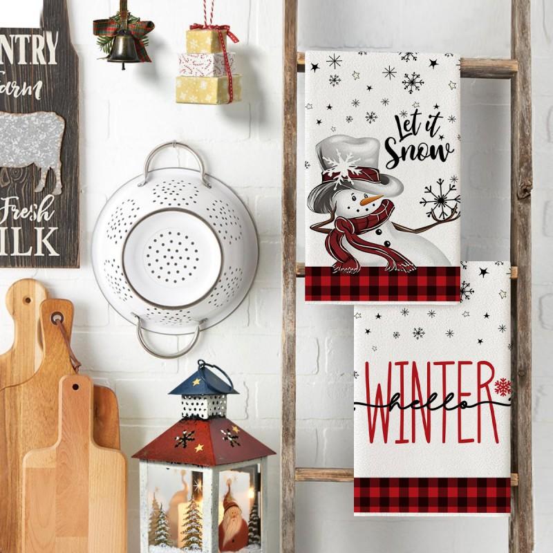 Christmas Kitchen Towel Nordic Style Snowman Print Dish Multipurpose Cotton Tea Home Holiday Decor