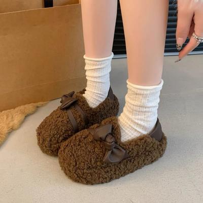 Зимние женские домашние тапочки из искусственного меха, модная теплая обувь, туфли на плоской подошве, женские шлепанцы, черные, абрикосовые, темно-коричневые, домашние меховые тапочки