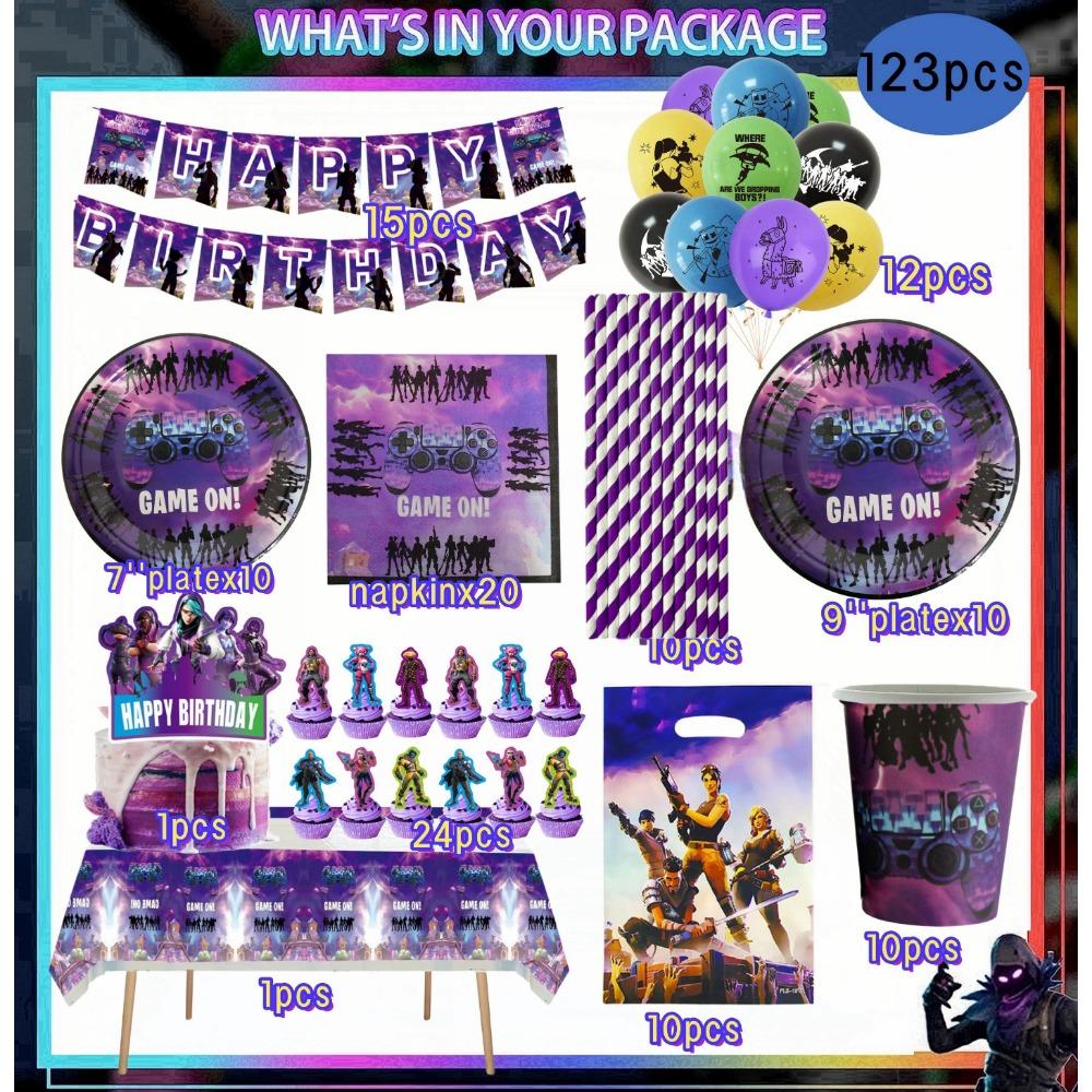 Игровой автомат Fortnition Декорации для дня рождения Набор посуды на 10 человек Задний фон Воздушный шар с альпакой Для детского праздника