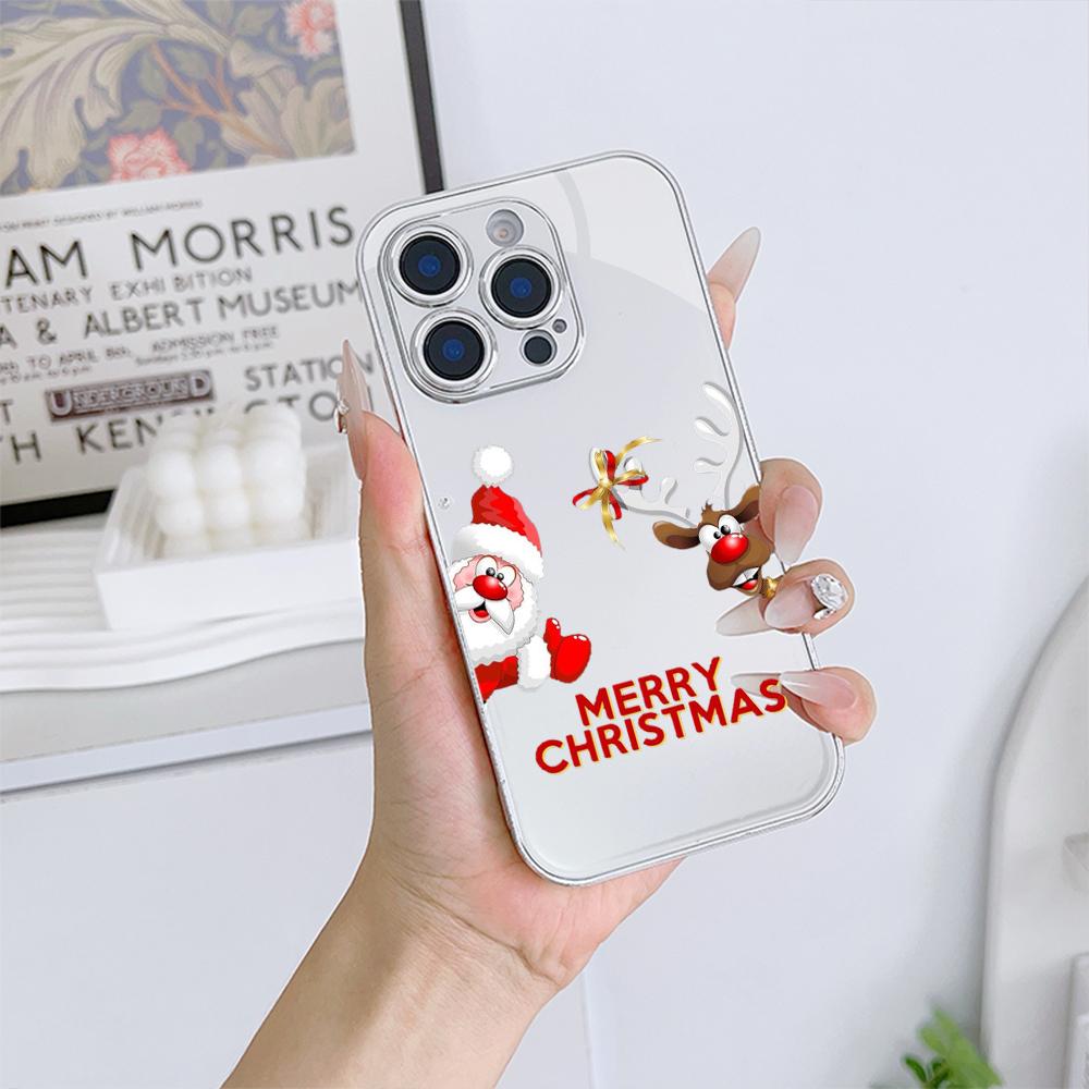 Чехлы для телефонов Ae120 Merry Christmas Santa design из гальванизированного стекла для Samsung S25 Ultra iPhone 11 16 Pro Xiaomi Redmi, полная защита объектива, задняя крышка