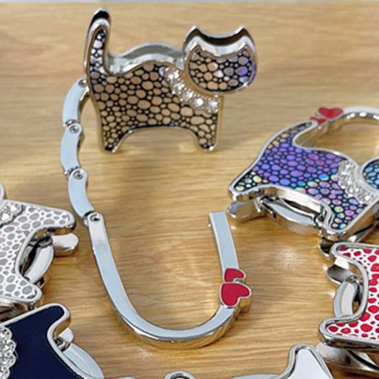 Крючок для сумки в форме кошки с блестящим декором из стразов, нескользящее основание, складной, для края стола, вешалка для сумочки