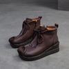 Модная GKTINOO 2025 Осень Зима Новинка Ретро Ручная работа Ботильоны из Натуральной Кожи Круглый Носок Женские Туфли на Танкетке