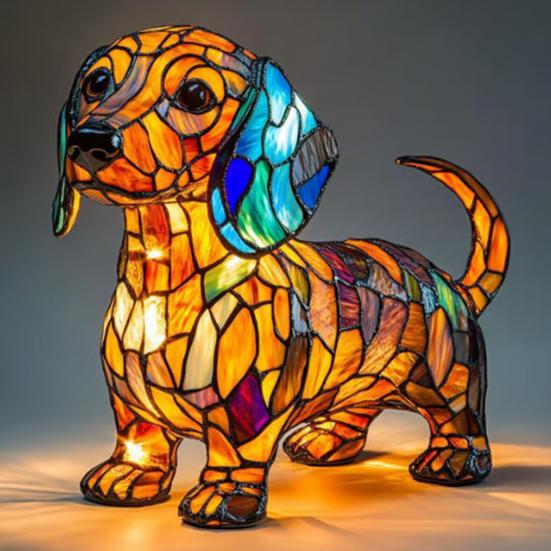 Кошачий светильник Витражное полимерное стекло Ночник Мягкое теплое свечение 3D Светодиодная настольная лампа в виде животного Декор для спальни