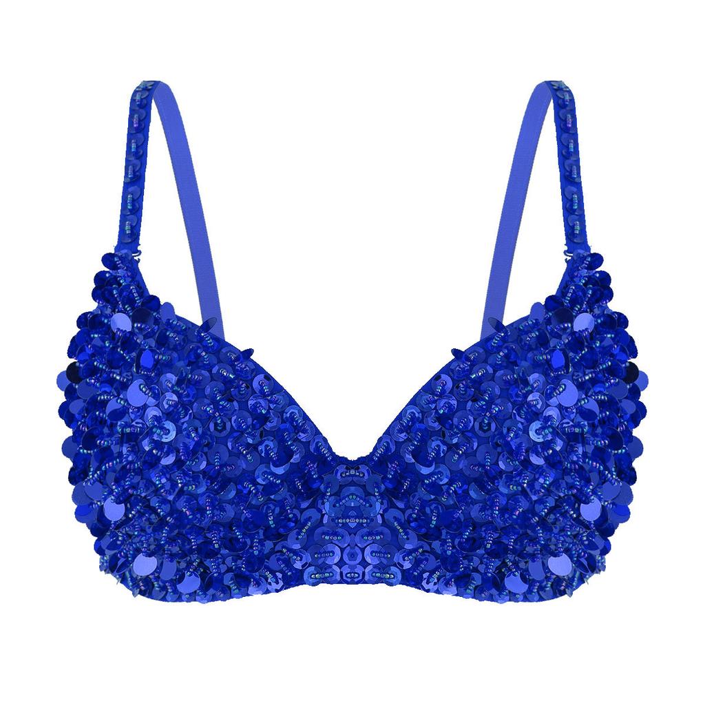Women's Lingerie Underwear Padded Bra Top Fashion Sparkle Sequins Bralette for Belly Dancing Club Wear