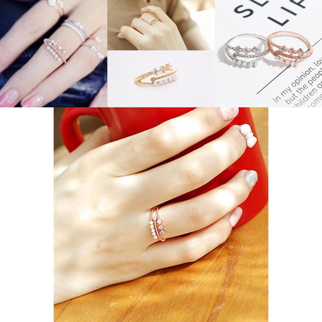 Stylish Korean Fashion Lightweight Adjustable Pearl And Zirconium Ring For Women