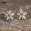 Элегантные серьги-гвоздики с опаловым цветком для женщин и девочек, роскошные свадебные украшения золотого цвета, подарок для вечеринки