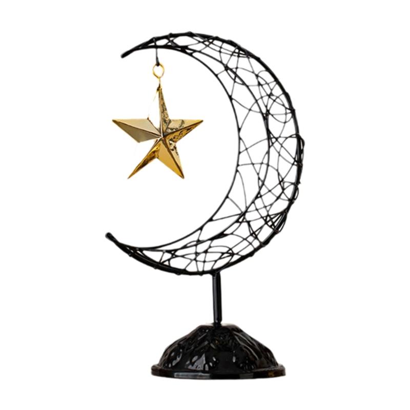 Artistic Middle Eastern Iron Moon Star Sculpture With Base Eid Ramadans Hollowout Ornament for Muslims Party Supplies