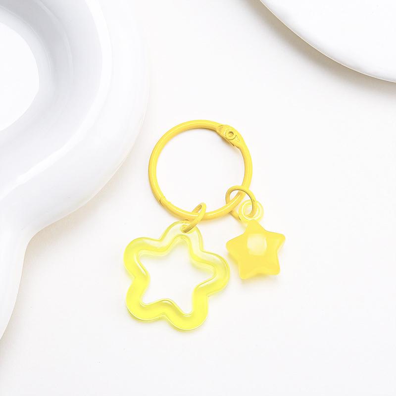 Metal Open Ring Keyrings Colorful Resin Five-Pointed Star Bell Pendant Keychain For Women Girl Car Hanging Trinket Key Holder