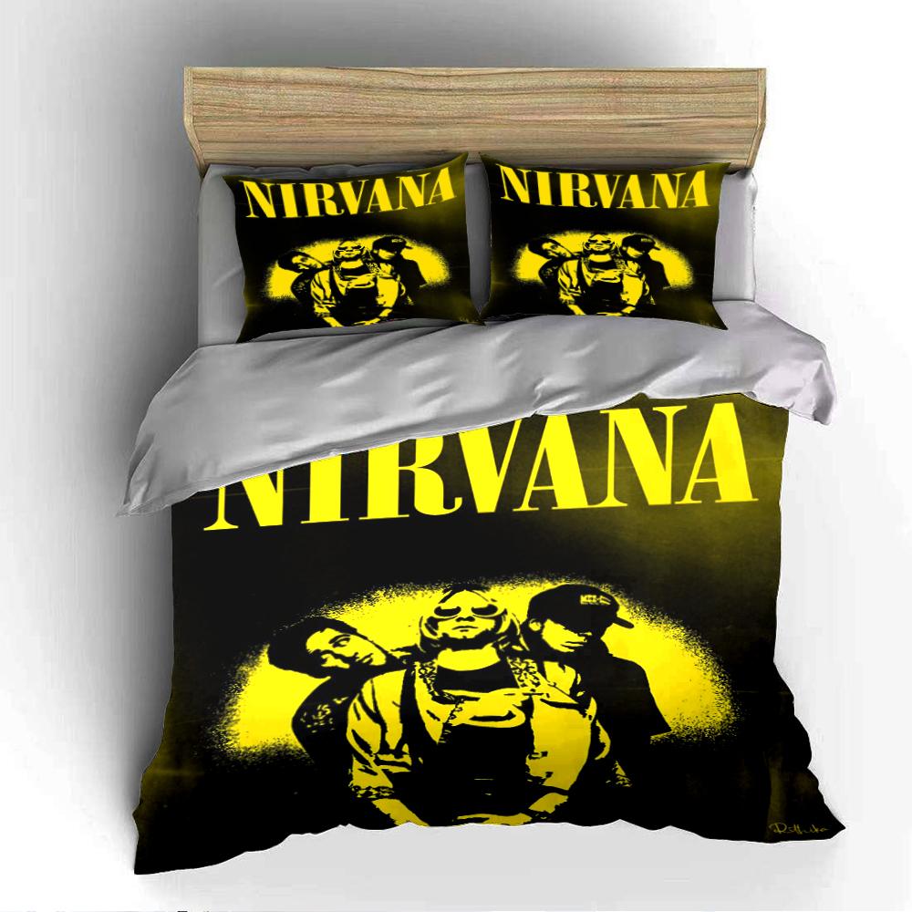 Nirvana Band Black & Yellow Bedding Set Bedding set (1 duvet cover, 2 pillowcases, duvet not included)