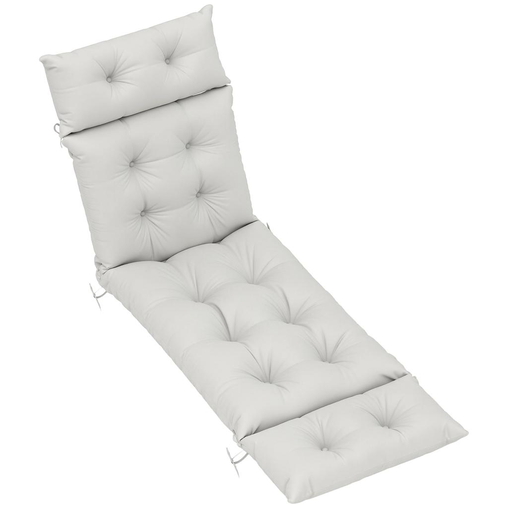 Sun Lounger Cushions Only, 190x56x10cm Garden Lounge Chair Cushions, UPF20+ 220gsm Fabric, Thick Sunbed Replacement Pads with 6 Ties, Light Grey