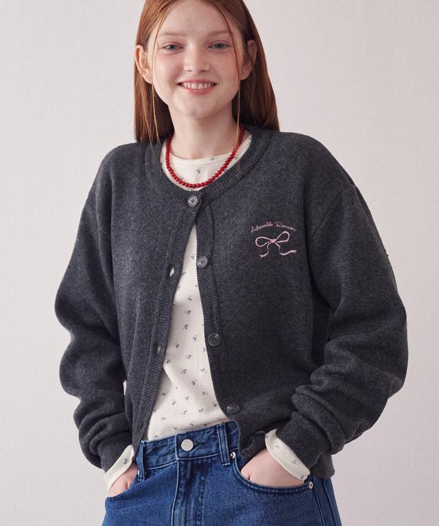 Кардиган Ronron Heart Ribbon с жаккардовым узором, цвет угольный