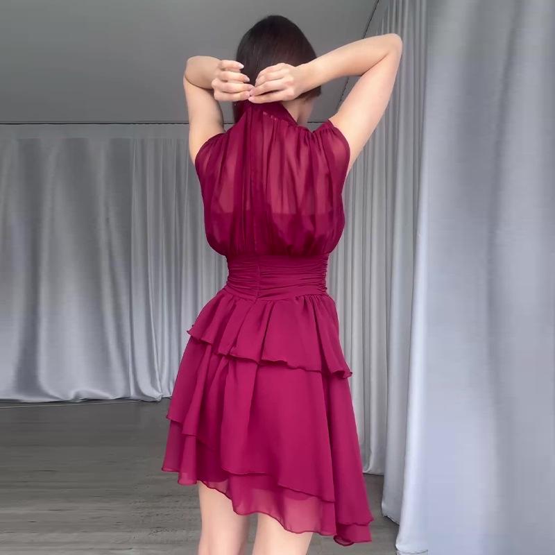 2024 Лето Европейский и Американский Чистый Шик Стиль Завязка на талии Французский Круглый вырез Короткое платье