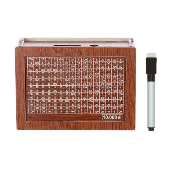 Деревянная копилка для денег, копилка для челленджа по накоплению денег с целью и цифрами, копилка со стираемым маркером для детей и взрослых