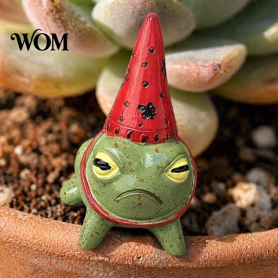 Miniature Outdoor Figurine Frog Figurine, Little Statue with A Party Handmade Sculpture Hat, Decorative Resin Ornament for Garden Courtyard