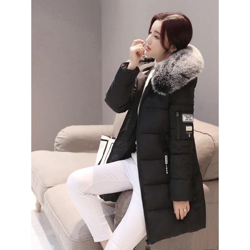 Winter Warm Fur Collar Hooded Women Parka Fashion Comfortable Zipper Pockets Design Long Jacket Elegant Slim Thick Female Coats