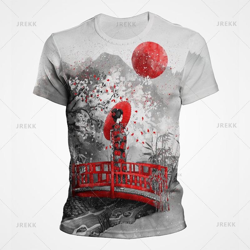 Винтажные японские футболки с рисунком тушью, старинные женские футболки с 3D-принтом для мужчин, повседневные уличные топы, новые летние детские дышащие вещи