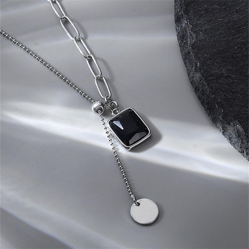 Винтажное геометрическое квадратное ожерелье с подвеской для женщин, вечерние аксессуары, крутое ожерелье с кисточками, серебряная цепочка 925 пробы, женские ювелирные изделия