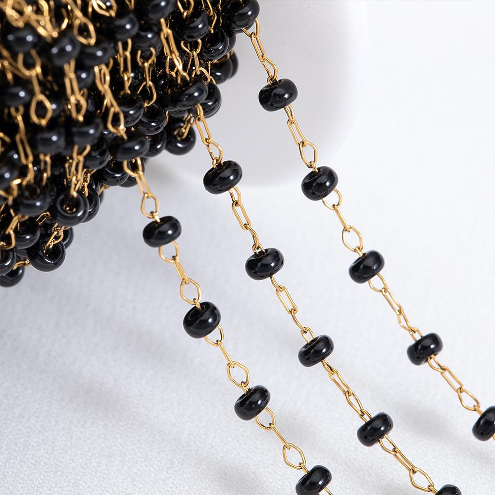 1M Fashion Glass Ball Flat Beads Stainless Steel Beaded Chain Gold Color Chains for DIY Women Necklace Bracelet Jewelry Findings