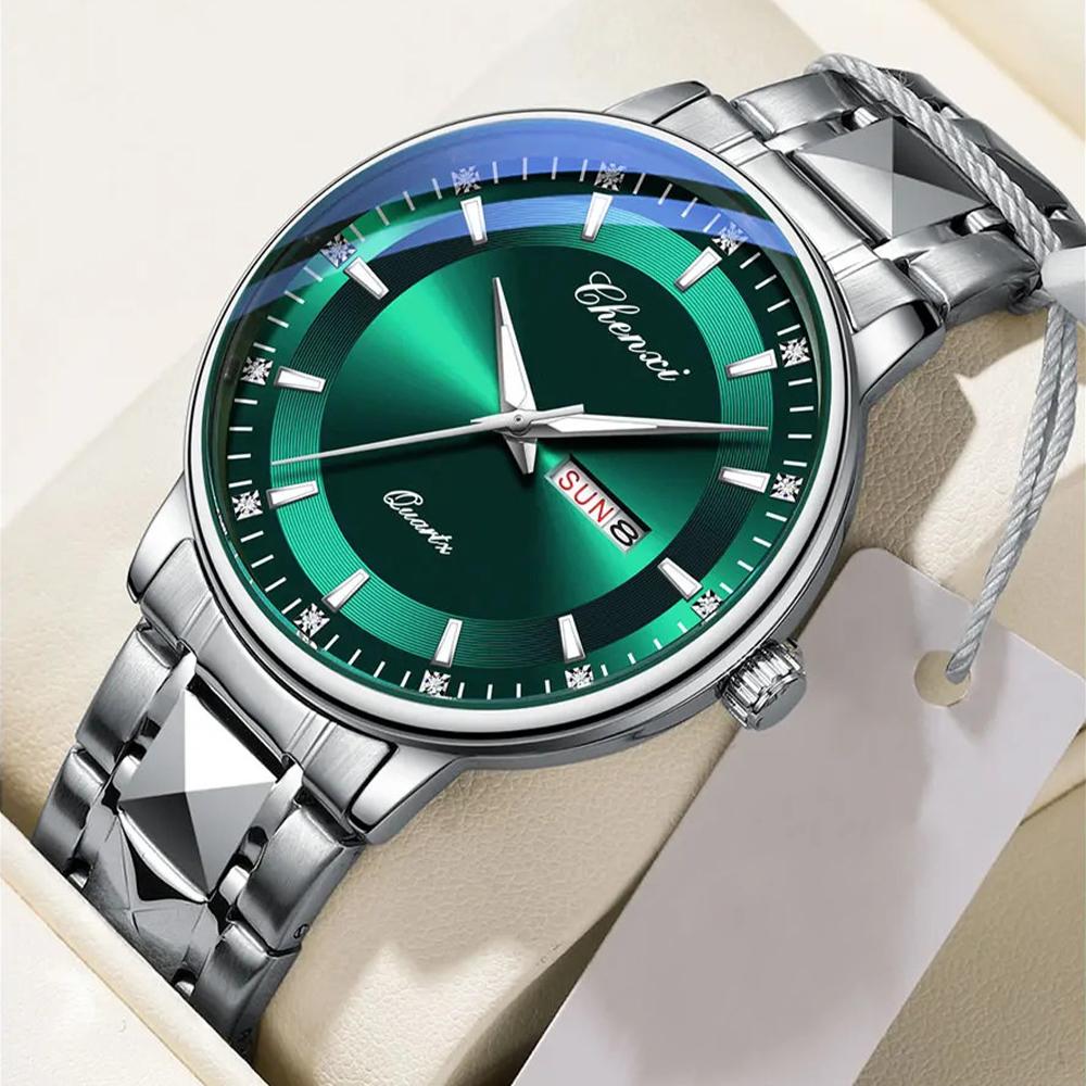 Мужские часы модные простые календарные светящиеся стальные сетчатые наручные часы кварцевые деловые часы для мужчин