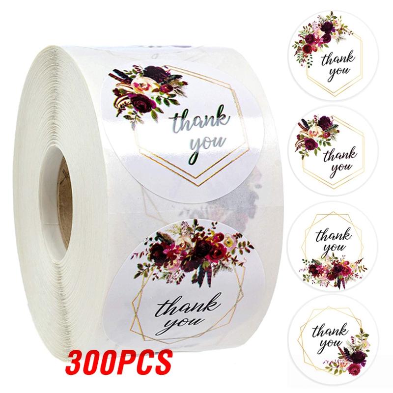 100-500pcs Thank You Paper Stickers Cookie Bag Cake Box Self-adhesive Sticker Christmas Party Gift Wrapping Supplies