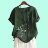 Women Casual Floral Print Loose Blouse Laides Cotton Linen Top Fashion Short Sleeve T-shirt