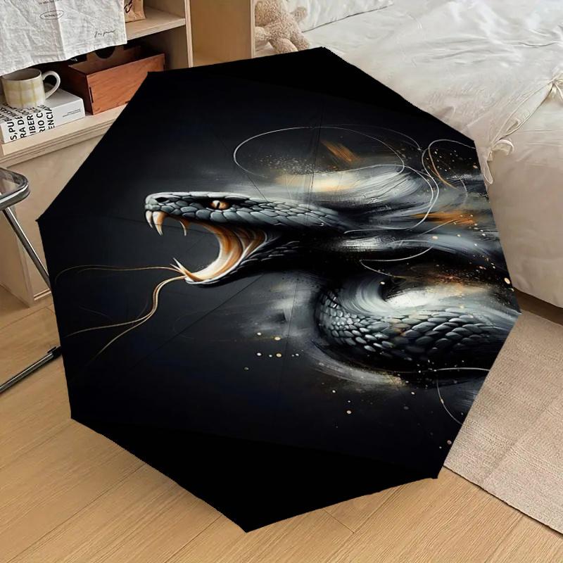 Black Snake Artwork Automatic Opening/Closing Umbrella - Portable Folding Design with 8-Bone Iron Frame, Perfect for Outdoor Use, Festive Gi