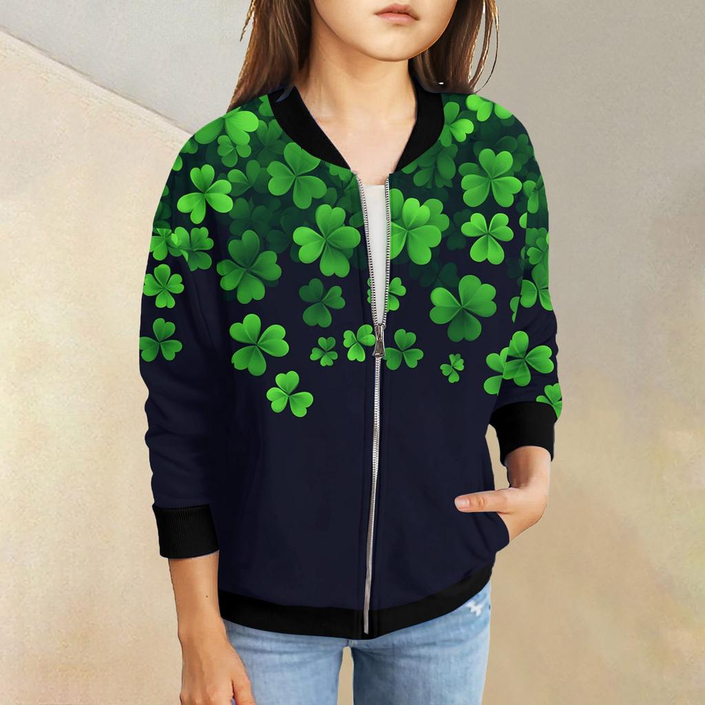 Девочки куртки на молнии детские осенние толстовки с длинным рукавом верхняя одежда с карманами St. День Святого Патрика 5-15 лет