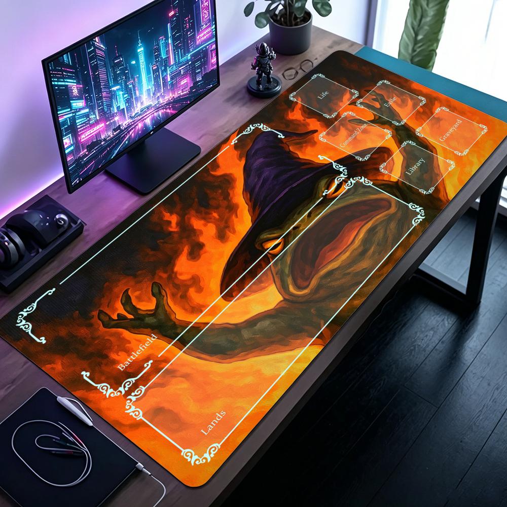 Fire Frog Wizard Witch Hat Playmat Mouse Pad Playmat 24X14 MTG TCG Office Desk Mat for Work Game PC Laptop Rug Carpet MousePad