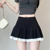 Cute Pleated Skirt for Women Summer Solid High Waist A-line Shorts Lace Stitching Mini Skirt Y2k Vintage Clothing
