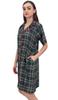 Check Print Green Women Sleepshirt Sleepwear Button - Front Nightshirt -