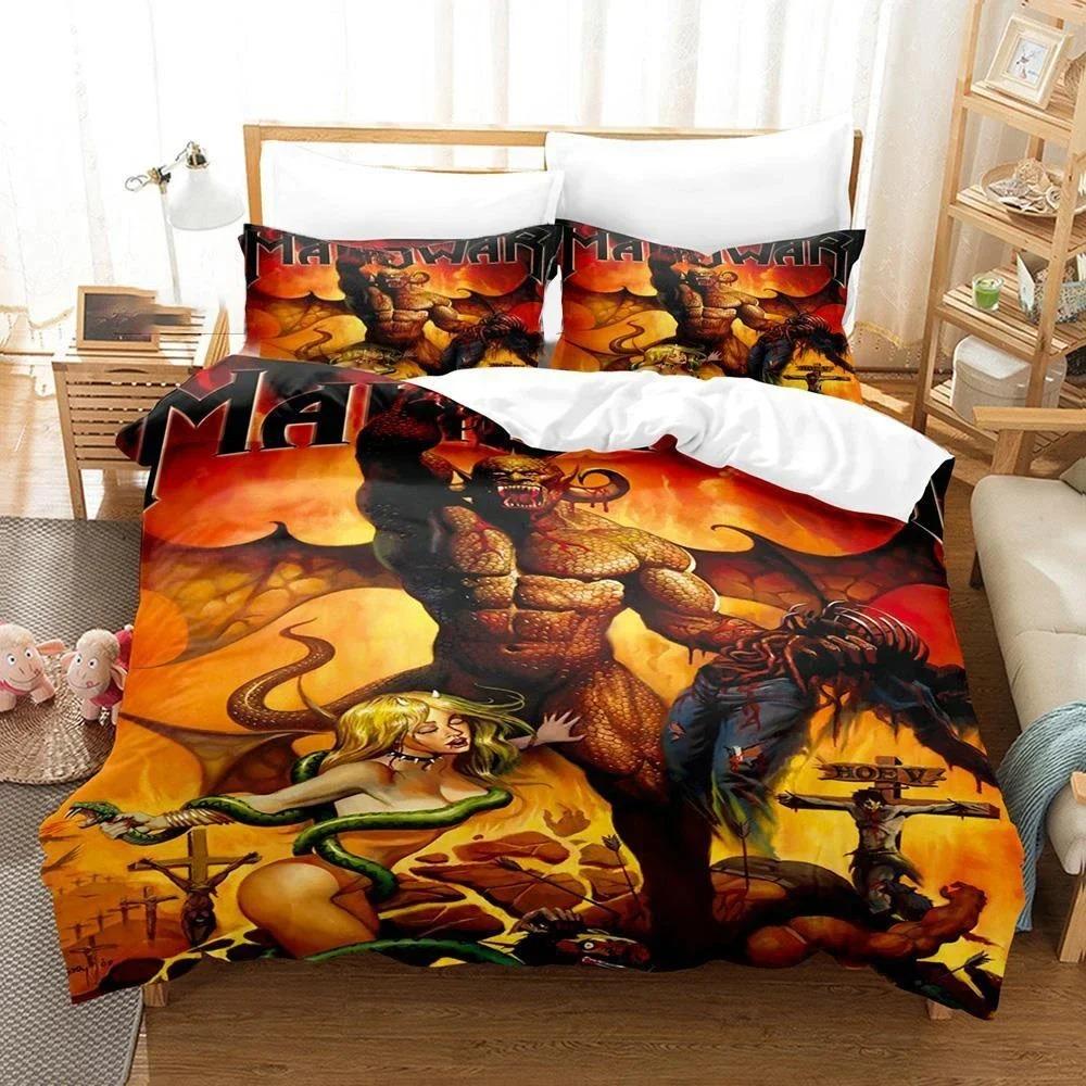 3PCS Single-sided Printed Quilt Cover Heavy Metal Band Printed Bedding Sets Comfortable Bedspreads ComforterDuvet Birthday Gift