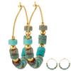 [R5741] - Gold-plated 'Mineralia' Golden Green Jasper Hoop Earrings - 3 Cm 4 Mm
